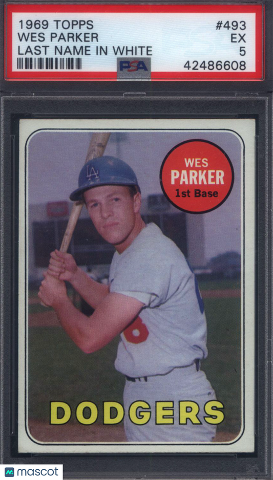 1969 Topps #493 Wes Parker Last Name In White Variation Dodgers PSA 5