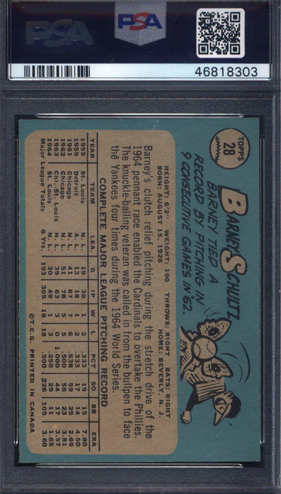 1965 OPC O-Pee-Chee #28 Barney Schultz Cardinals PSA 7
