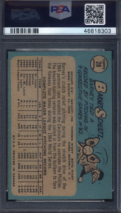 1965 OPC O-Pee-Chee #28 Barney Schultz Cardinals PSA 7