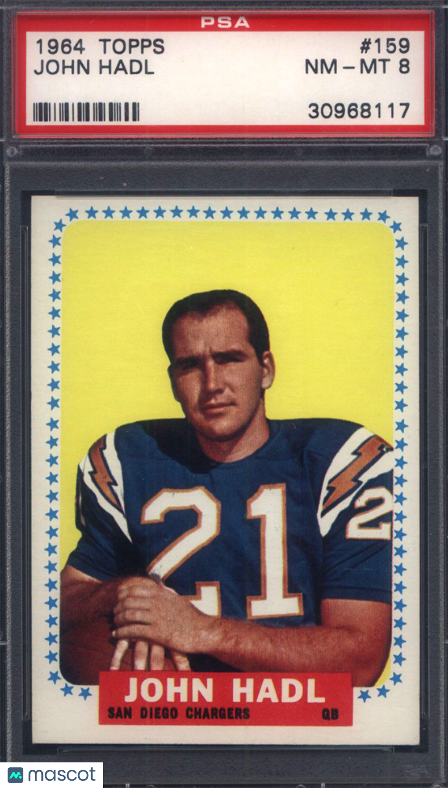 1964 Topps #159 John Hadl Rookie Chargers PSA 8