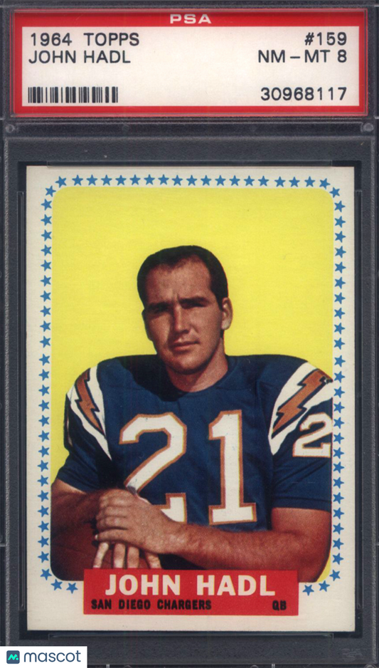 1964 Topps #159 John Hadl Rookie Chargers PSA 8