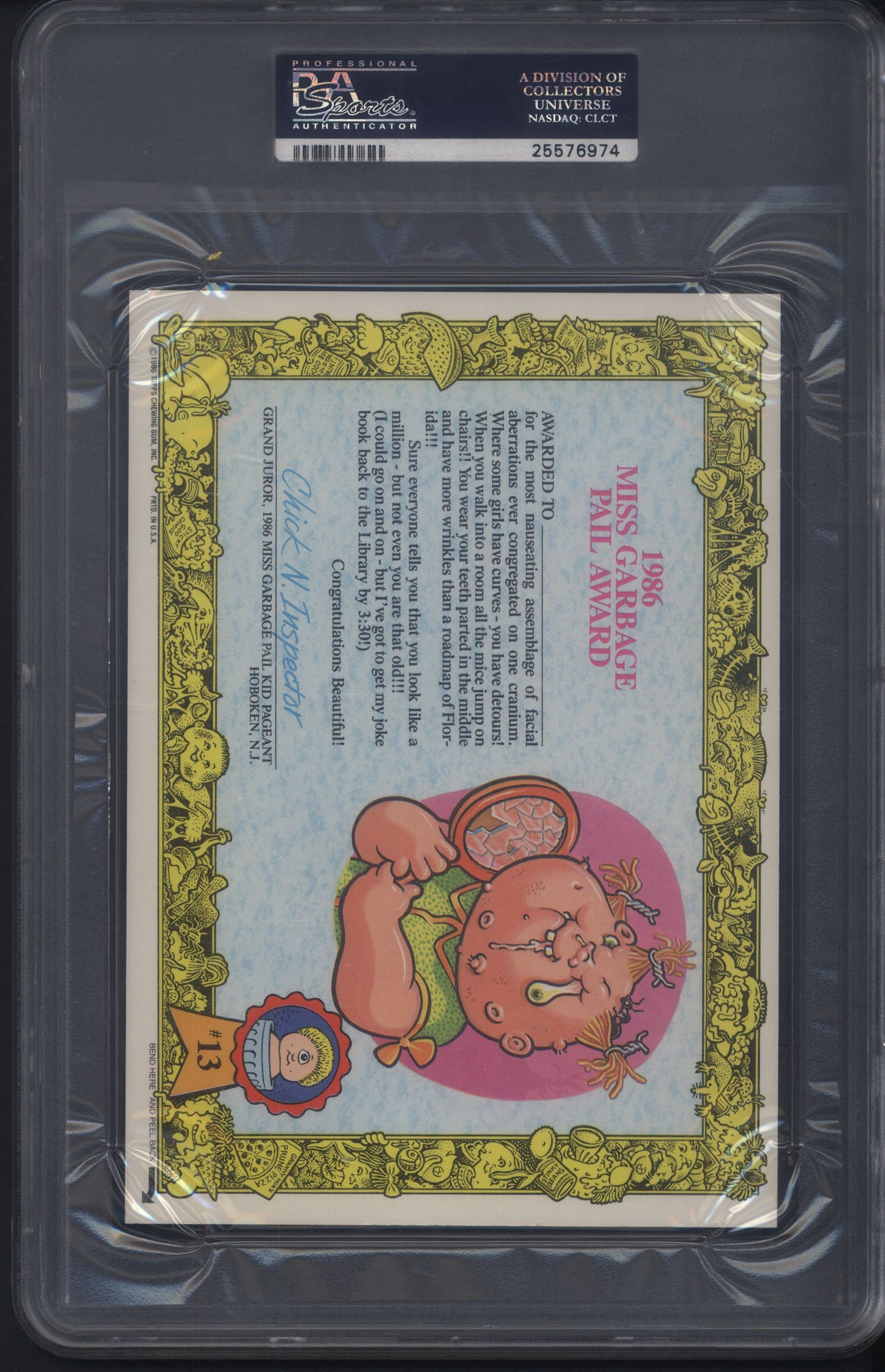 1986 Garbage Pail Kids Giant Stickers #13 Miss Garbage Pail Kid PSA 10