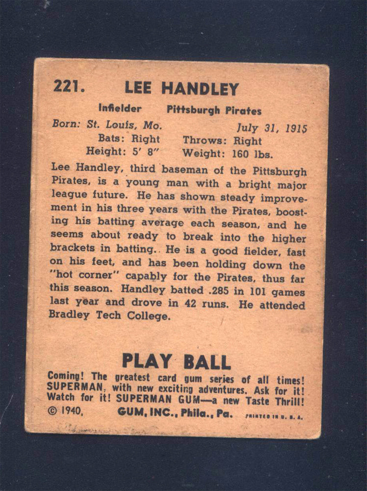 1940 Play Ball #221 Lee Handley Pirates (VG)