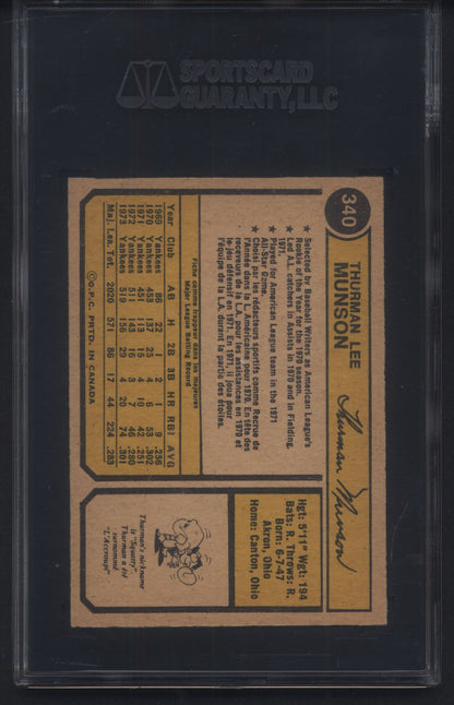 1974 OPC O-Pee-Chee #340 Thurman Munson Yankees SGC 8