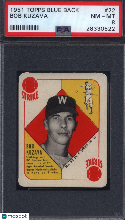 1951 Topps Blue Back #22 Bob Kuzava Nationals PSA 8
