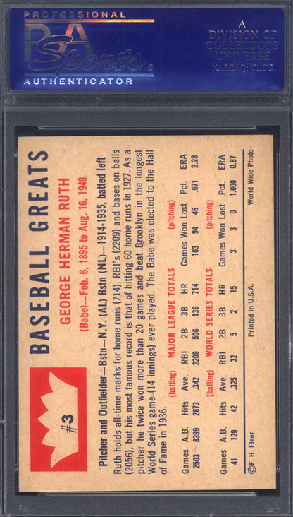 1960 Fleer #3 Babe Ruth Yankees PSA 9
