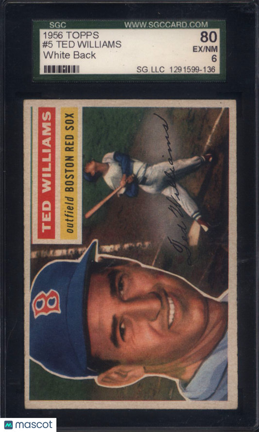 1956 Topps #5 Ted Williams White Back Red Sox SGC 6