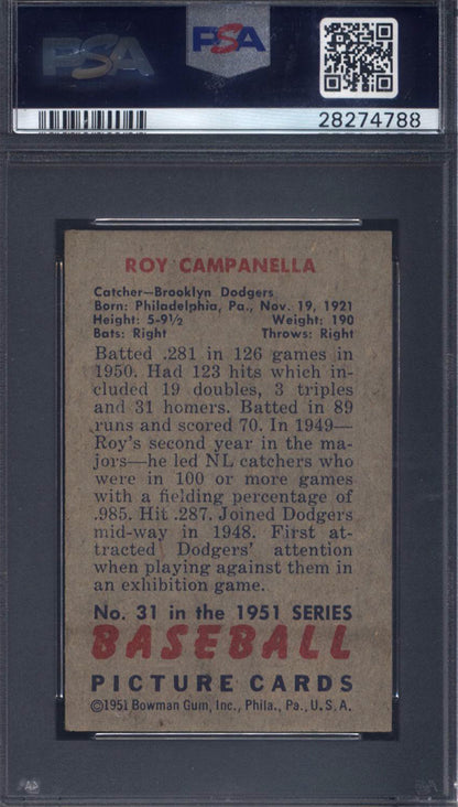 1951 Bowman #31 Roy Campanella Dodgers PSA 6