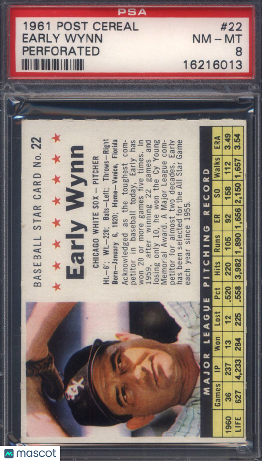1961 Post Cereal Perforated #22 Early Wynn White Sox PSA 8