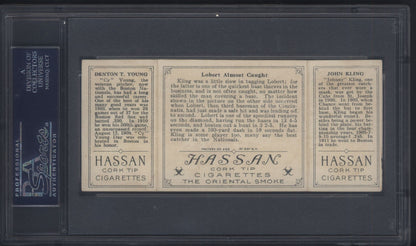T202 Triple Folder Lobert Almost Caught W/ Cy Young PSA 2