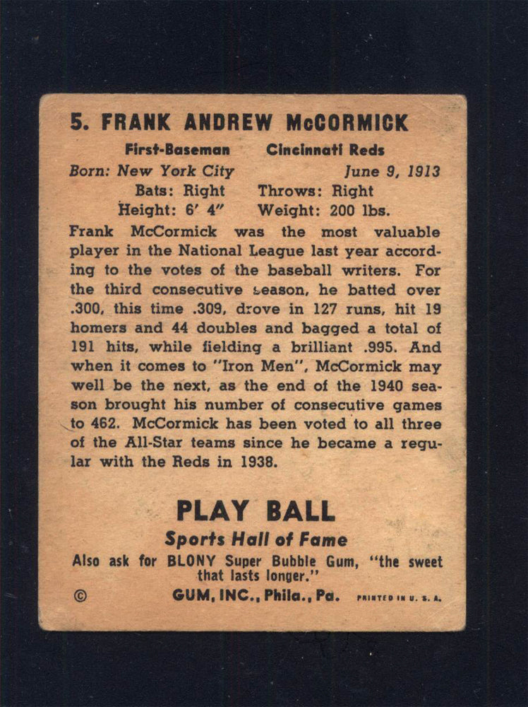 1941 Play Ball #5 Frank "Buck" McCormick Reds (VG/EX