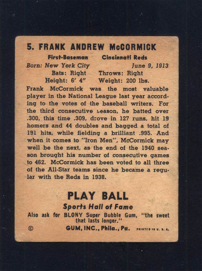 1941 Play Ball #5 Frank "Buck" McCormick Reds (VG/EX