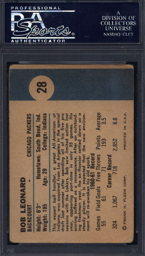 1961 Fleer #28 Bob Leonard Auto Autographed PSA/DNA Authentic