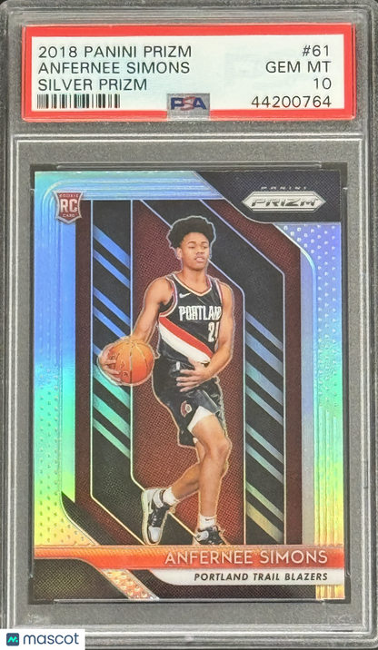 2018 Panini Prizm #61 Anfernee Simons Rookie Silver Blazers PSA 10