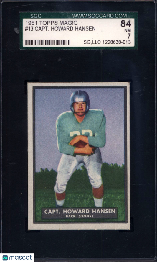 1951 Topps Magic Football #13 Capt. Howard Hansen Un-rubbed Lions SGC 7