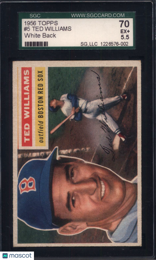 1956 Topps #5 Ted Williams White Back Red Sox SGC 5.5