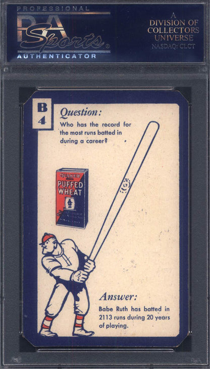 1934 Quaker Oats Ask Me Baseball Trivia #B4 Babe Ruth Runs / Homeruns PSA 8