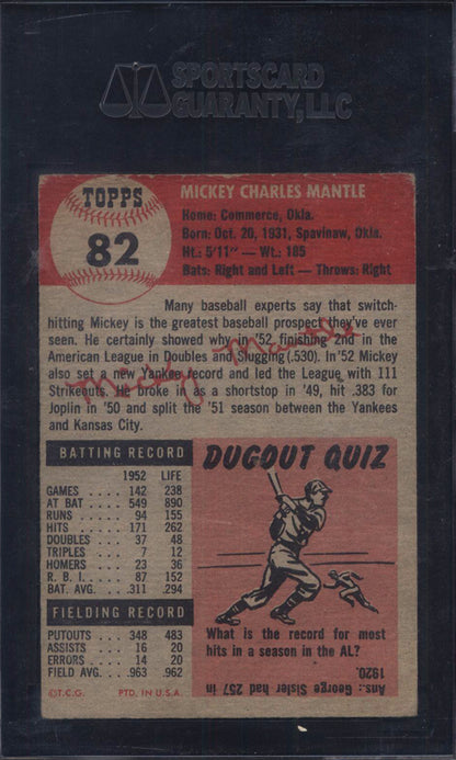 1953 Topps #82 Mickey Mantle Yankees SGC 3