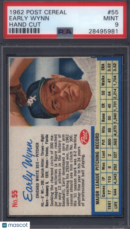 1962 Post Cereal #55 Early Wynn White Sox PSA 9 Pop 6 None Higher