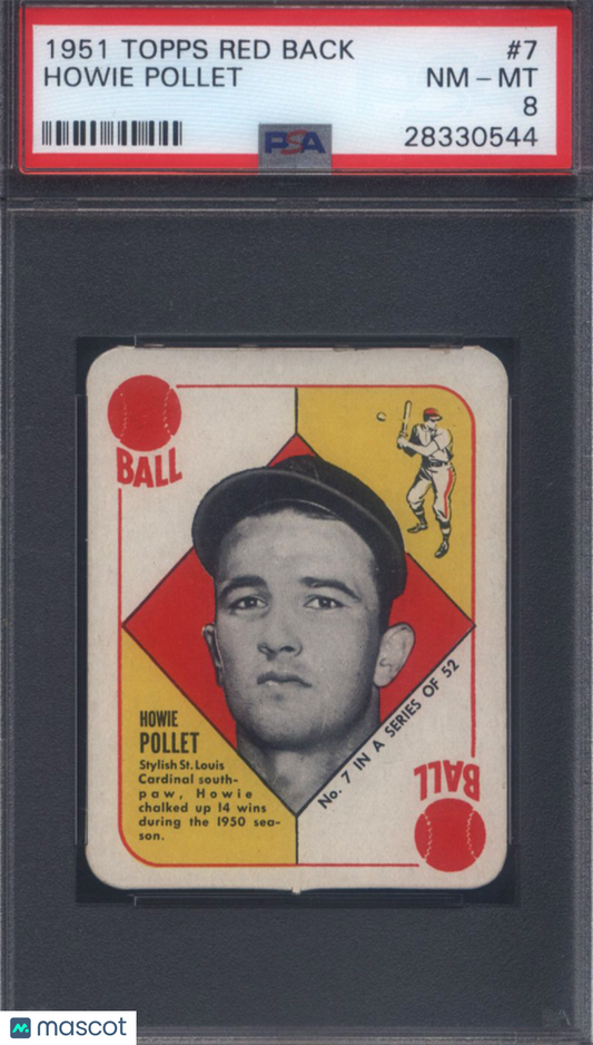 1951 Topps Red Back #7 Howie Pollet Cardinals PSA 8