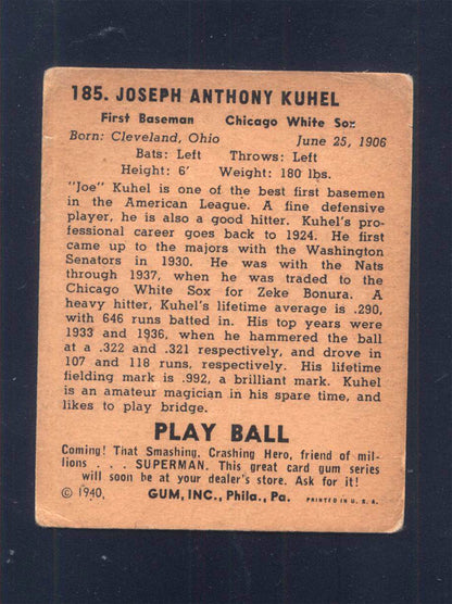 1940 Play Ball #185 Joe Kuhel White Sox (GD)