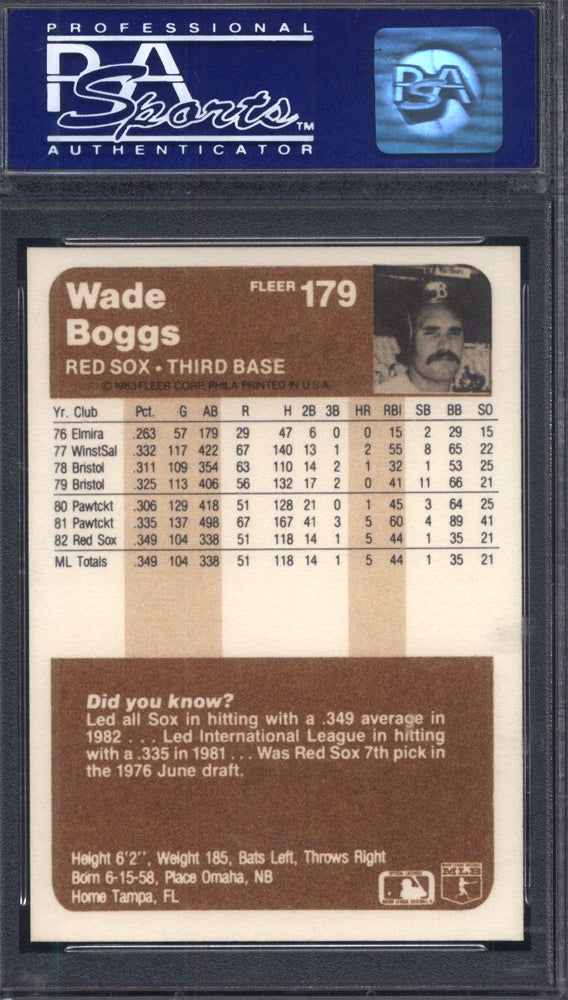 1983 Fleer #179 Wade Boggs Rookie HOF Red Sox PSA 9