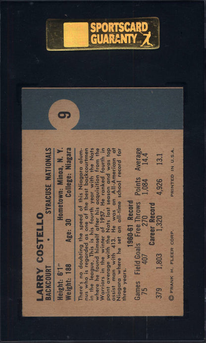 1961-62 Fleer #9 Larry Costello Nationals SGC 7