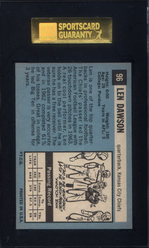 1964 Topps #96 Len Dawson Short Print Chiefs SGC 7
