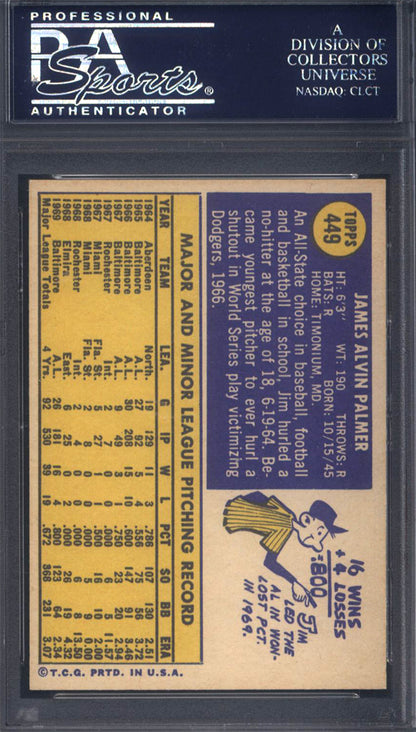 1970 Topps #449 Jim Palmer Orioles PSA 8.5 Well Centered