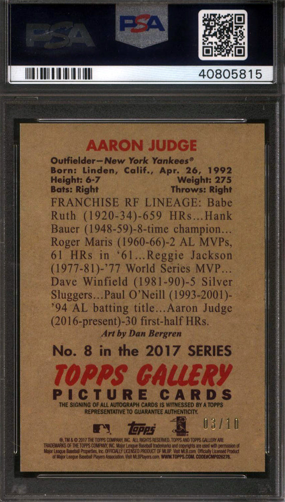 2017 Topps Gallery Heritage #8 Aaron Judge Autograph Yankees PSA 10 pop 3