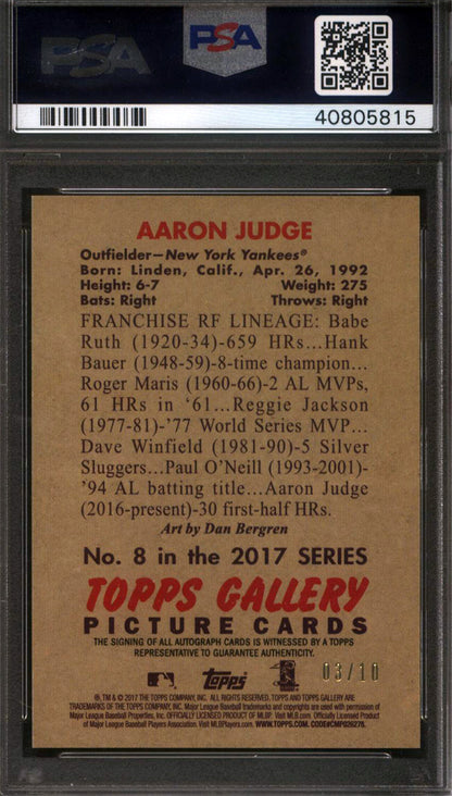 2017 Topps Gallery Heritage #8 Aaron Judge Autograph Yankees PSA 10 pop 3