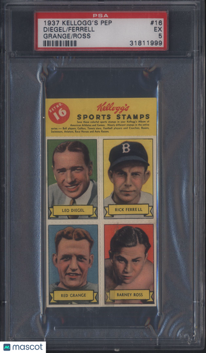 Kellogg's Pep Panel #16 with Red Grange + Rick Ferrell PSA 5 pop 2 only 1 Higher