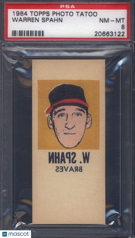 1964 Topps Photo Tattoos Warren Spahn Braves PSA 8 pop 2 (Only 1 Higher)