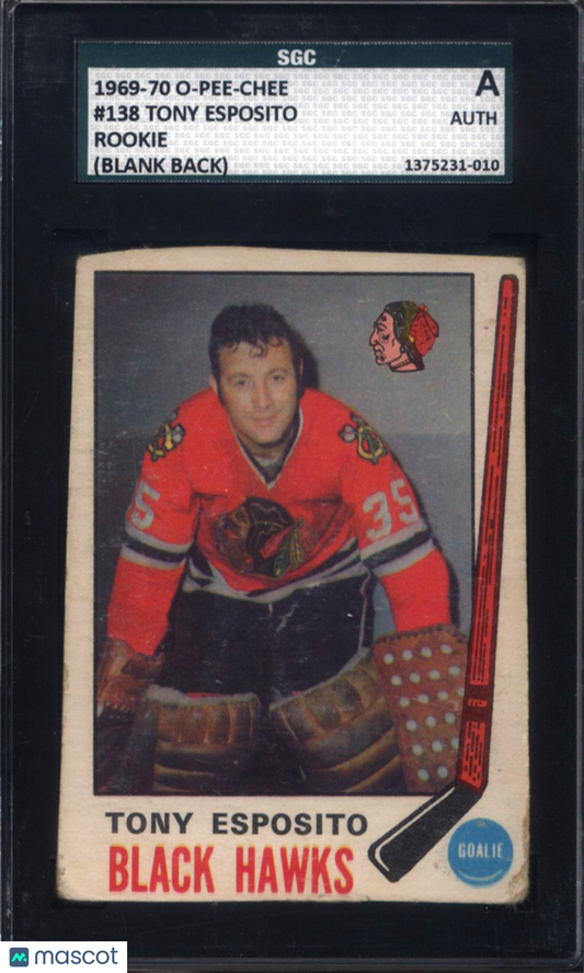 1969 OPC O-Pee-Chee #138 Tony Esposito Rookie HOF Blank Back SGC Authentic