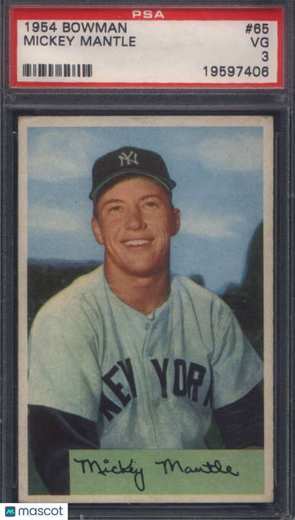 1954 Bowman #65 Mickey Mantle Yankees PSA 3 Well Centered