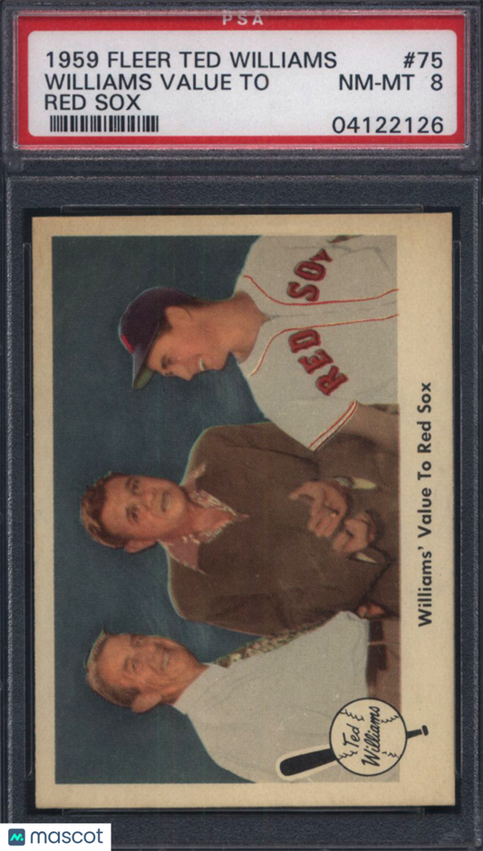 1959 Fleer Ted Williams #75 Williams' Value To Red Sox w/ Babe Ruth PSA 8