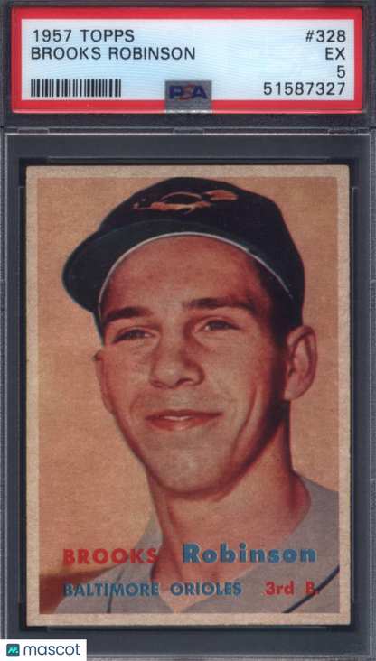 1957 Topps #328 Brooks Robinson Rookie HOF Orioles PSA 5 Well Centered