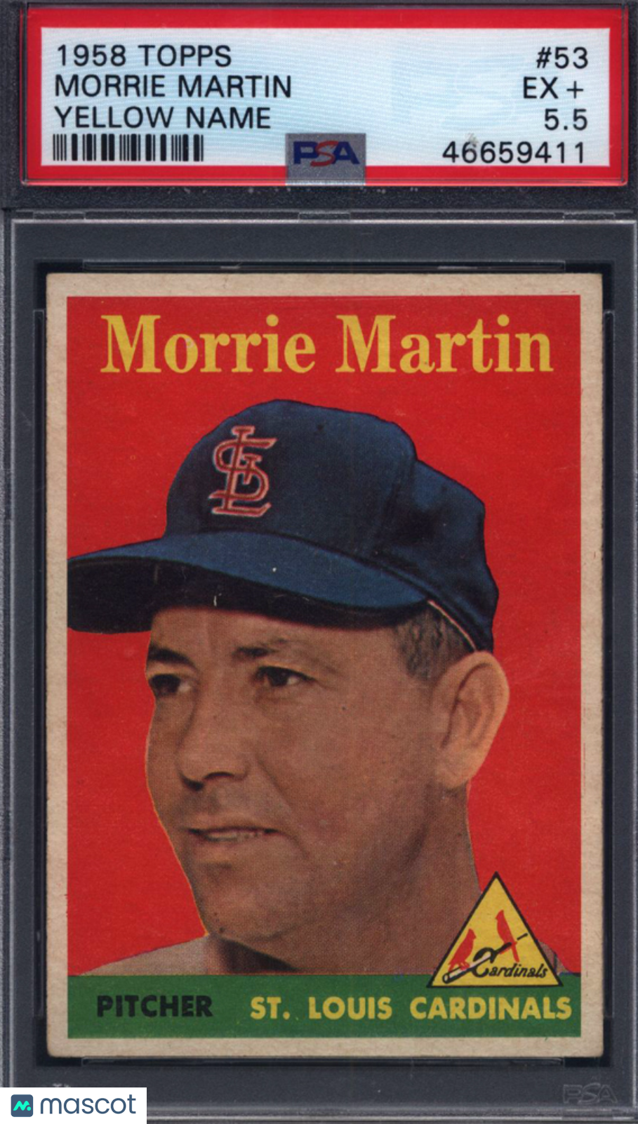 1958 Topps #53 Morrie Martin Yellow Name Cardinals PSA 5.5