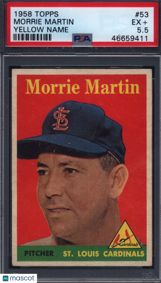 1958 Topps #53 Morrie Martin Yellow Name Cardinals PSA 5.5
