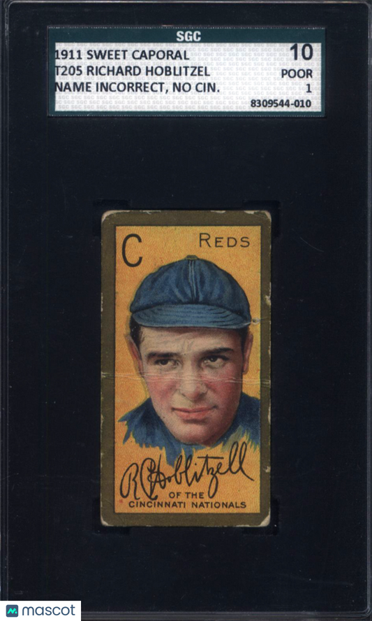 T205 Richard Hoblitzell Last Name Incorrect No Cin. SGC 1 Sweet Caporal Back