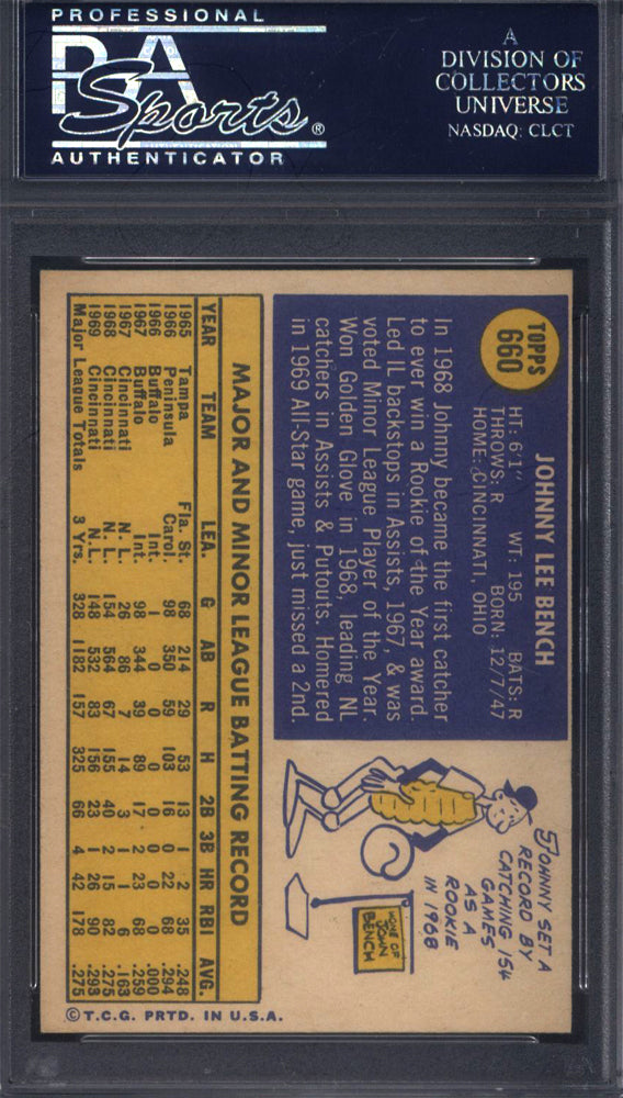 1970 Topps #660 Johnny Bench Reds PSA 8.5 Well Centered
