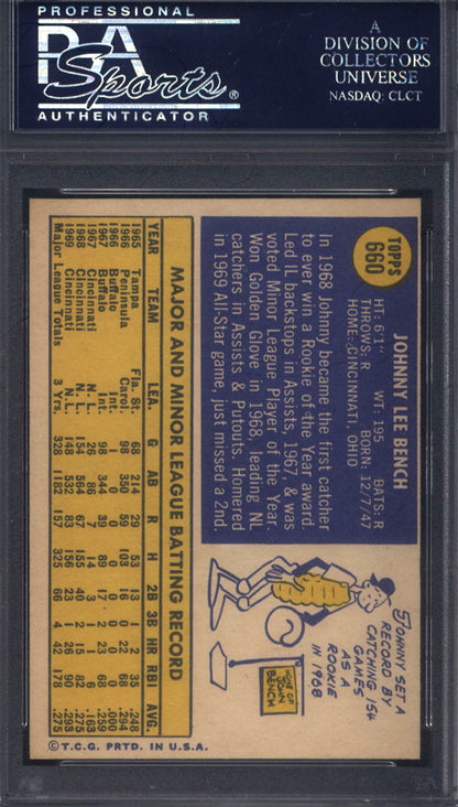 1970 Topps #660 Johnny Bench Reds PSA 8.5 Well Centered