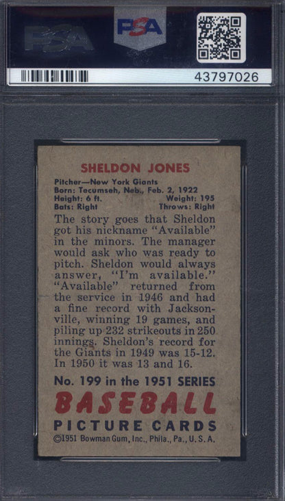 1951 Bowman #199 Sheldon Jones Giants PSA 8