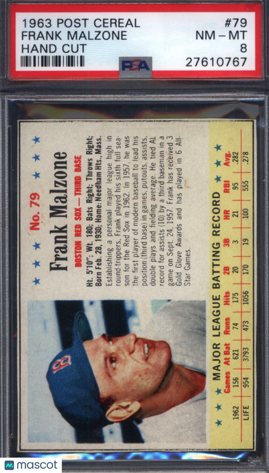 1963 Post Cereal #79 Frank Malzone Hand Cut Red Sox PSA 8
