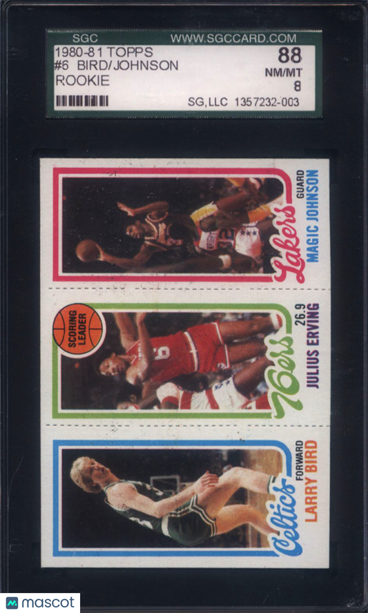 1980 Topps #6 Larry Bird & Magic Johnson Rookie HOF SGC 8 Well Centered