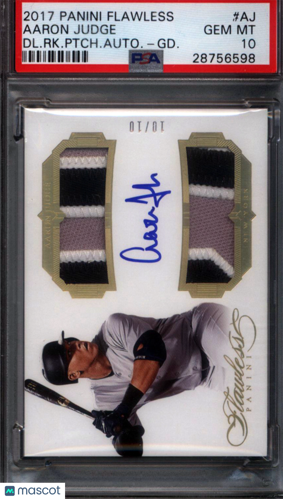 2017 Panini Flawless Dual Rookie Patch Autograph Aaron Judge /10 PSA 10 pop 1