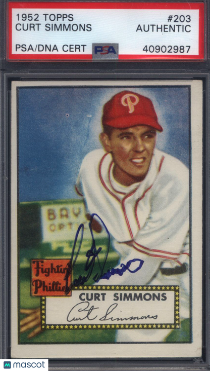 1952 Topps #203 Curt Simmons Signed Autographed Auto Phillies PSA/DNA