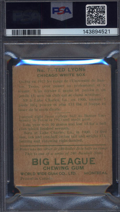 1933 Goudey World Wide Gum #7 Ted Lyons White Sox PSA 1.5