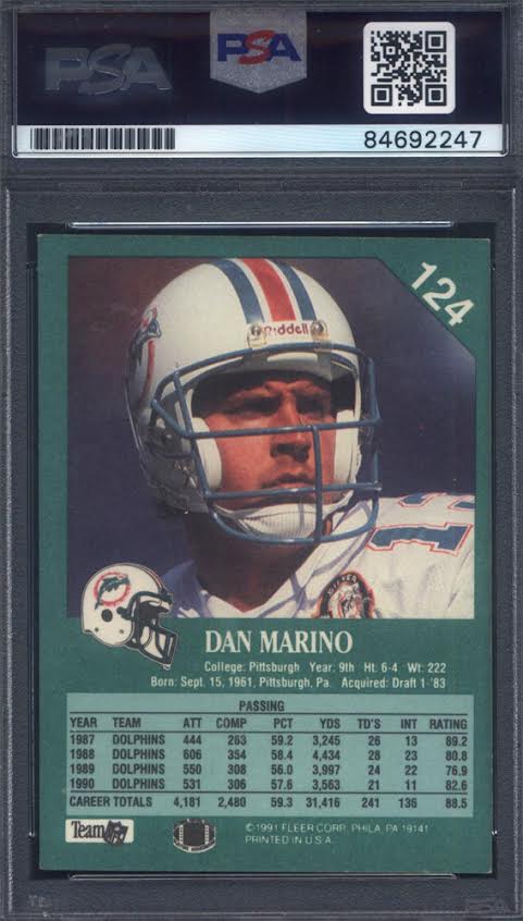 1991 Fleer #124 Dan Marino Dolphins Signed Auto Autographed PSA Authentic