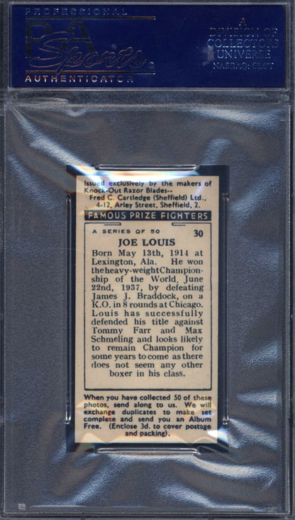 1938 F.C. Cartledge Famous Prize Fighters #30 Joe Louis Famous Boxing PSA 8